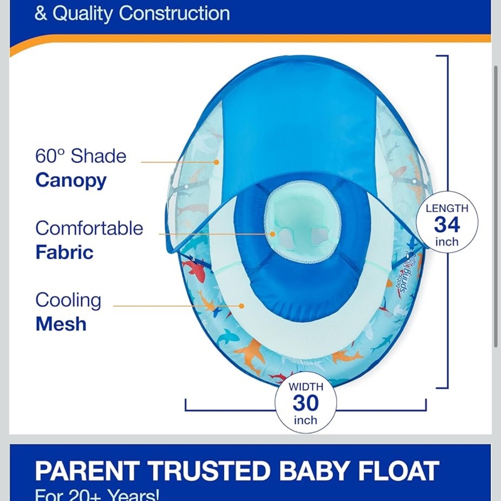 SwimWays Baby Spring Float with Canopy - Blue - Picture 3 of 8